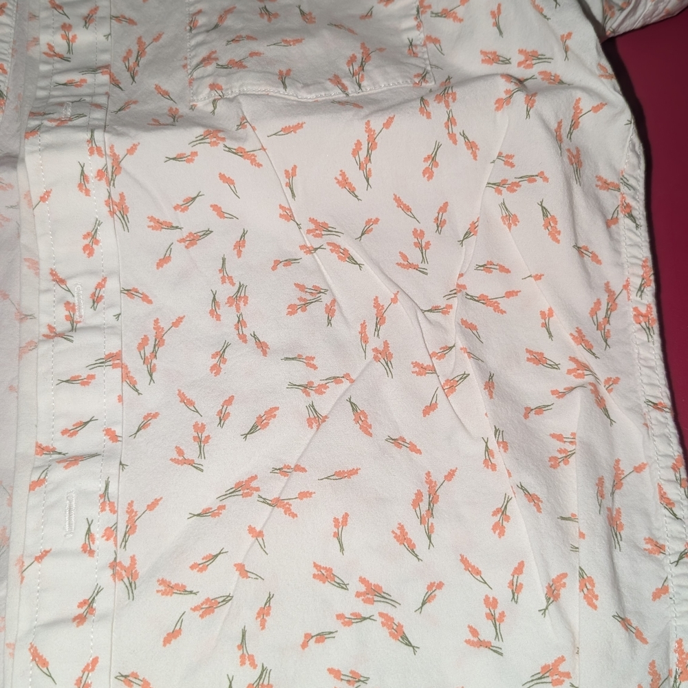 Goodfellow & Co White Button-Up Top with Coral Floral Sprigs